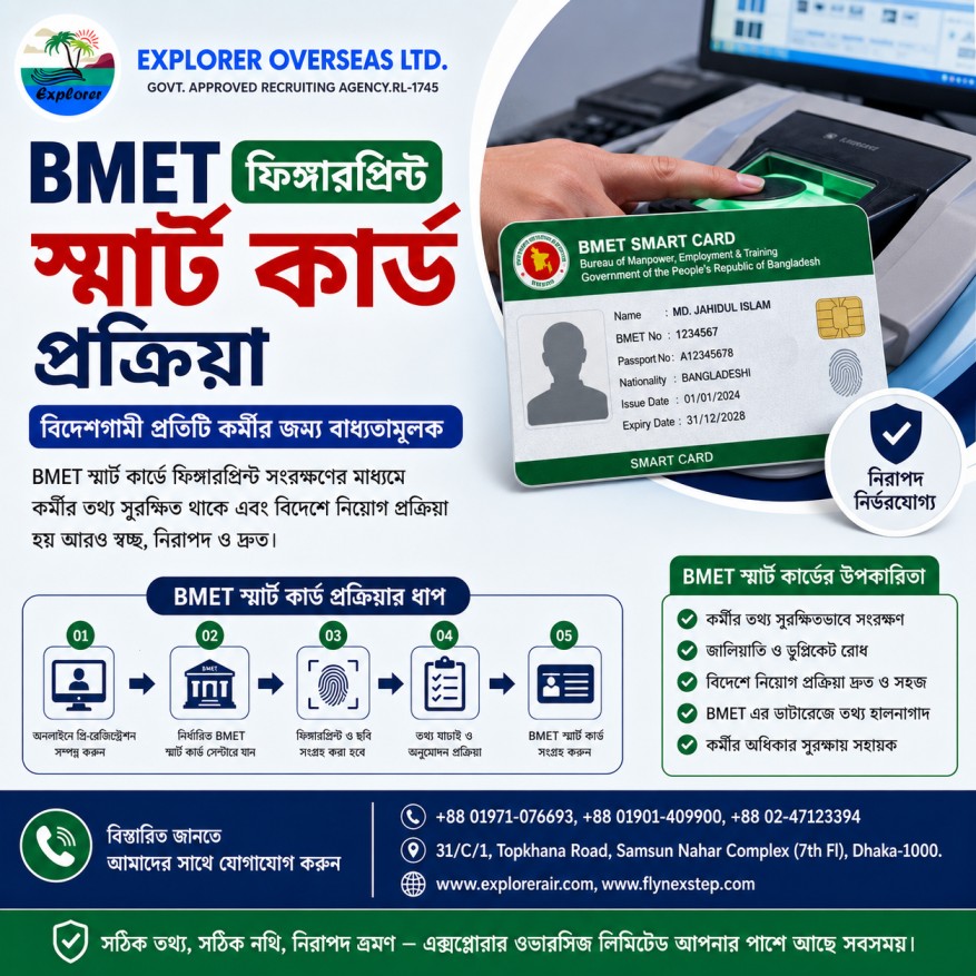BMET ফিঙ্গারপ্রিন্ট ও স্মার্ট কার্ড প্রসেস কীভাবে হয়: নতুনদের জন্য সহজ গাইড - Explorer Overseas Ltd