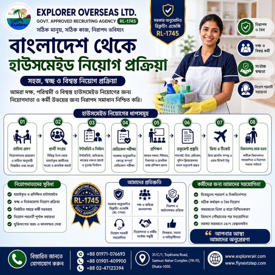 Housemaid recruitment process from Bangladesh: screening, documents, training, and ethical hiring - Explorer Overseas Ltd